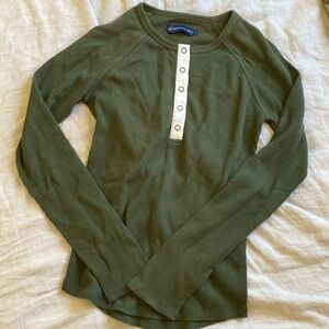 United By Blue - Olive Green -  Waffle Long Sleeve Henley Top with Cream Placket